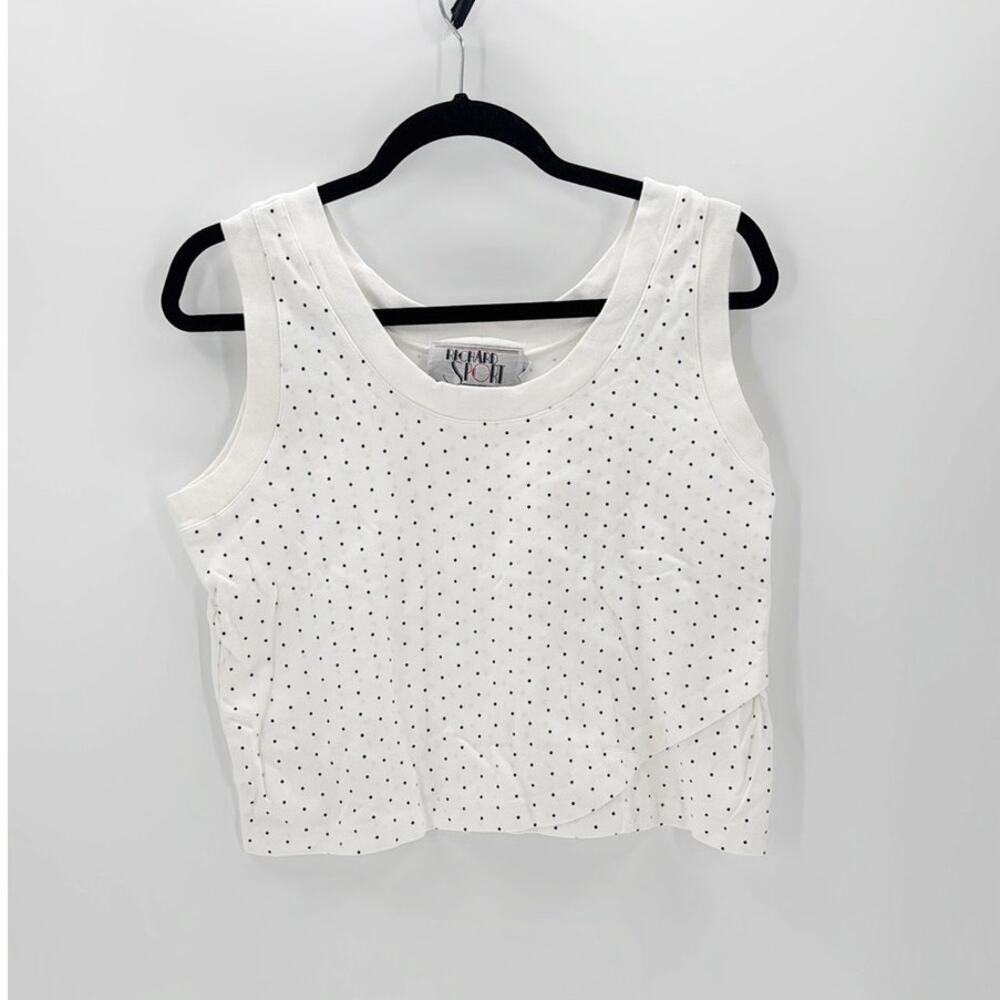 Vintage Richard Sport white polka dot cropped sleeveless top size M festival